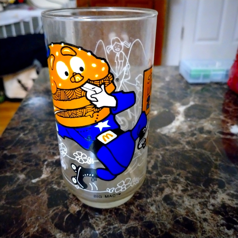 Big Mac Character Glass with Blue and Orange Design